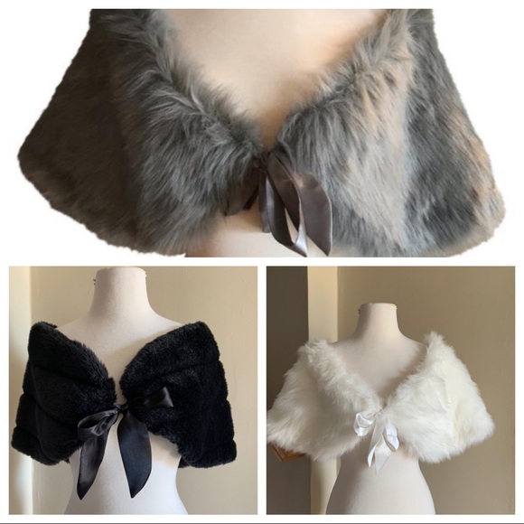 grey faux fur shawl